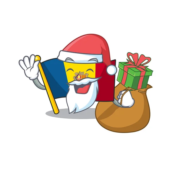 Santa flag andorra Scroll Cartoon character design avec boîte de cadeau — Image vectorielle