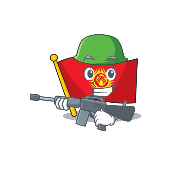 Uma mascote de bandeira kyrgyzstan Scroll Army com metralhadora — Vetor de Stock