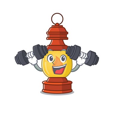 Spor salonu feneri çizgi film karakteri halterleri tutuyor.