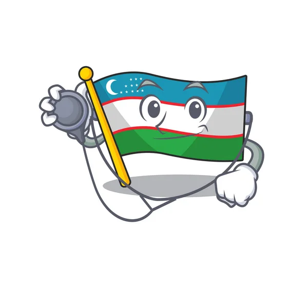 Tatlı bayrak Özbekistan Bir Doktorda araçlarla çizgi film karakteri — Stok Vektör
