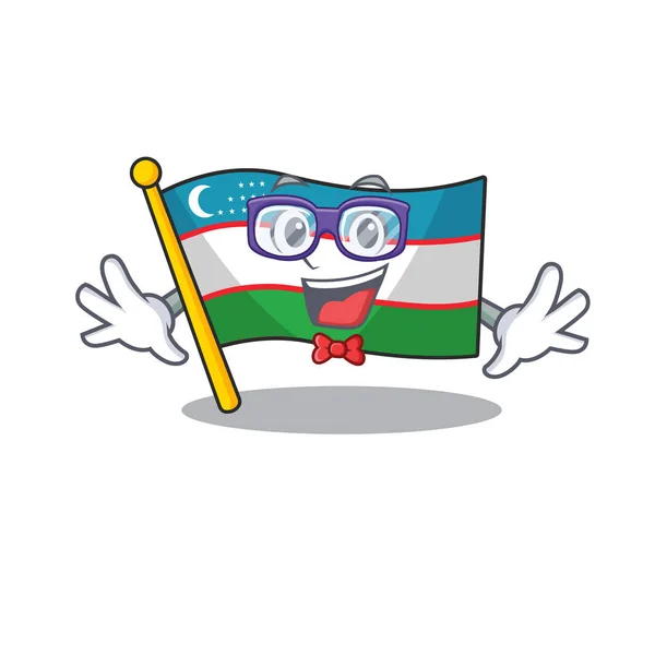 Super Funny Geek vlajka uzbekistán Scroll kreslený charakter design — Stockový vektor