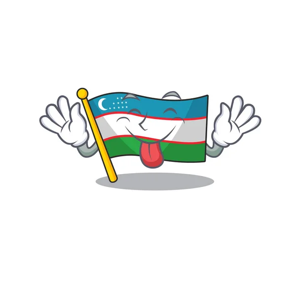 Drôle de visage drapeau uzbekistan Scroll conception de mascotte avec la langue dehors — Image vectorielle