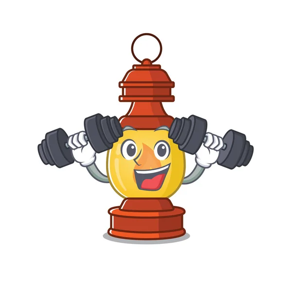 Fitness oefening lantaarn cartoon karakter met halters — Stockvector