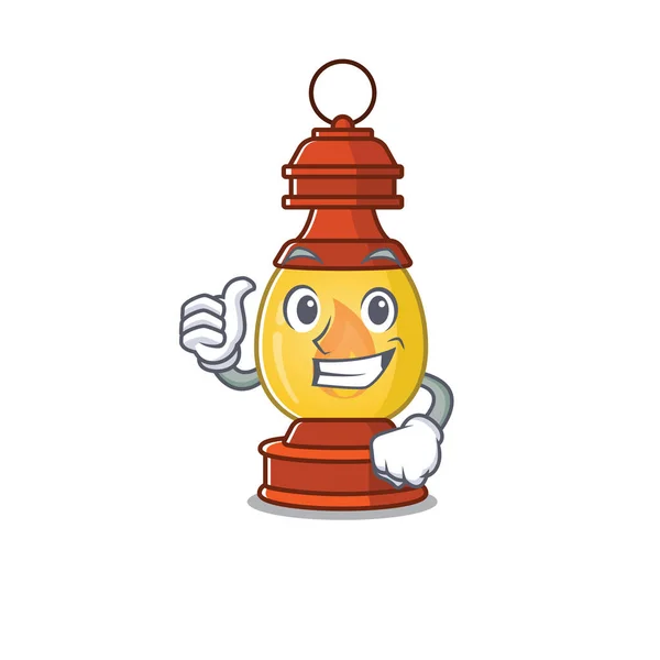 Smiley mascotte van lantaarn scroll maken duimen omhoog gebaar — Stockvector