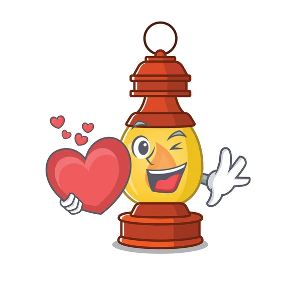 Cara engraçada lanterna Scroll personagem de desenho animado com coração — Vetor de Stock