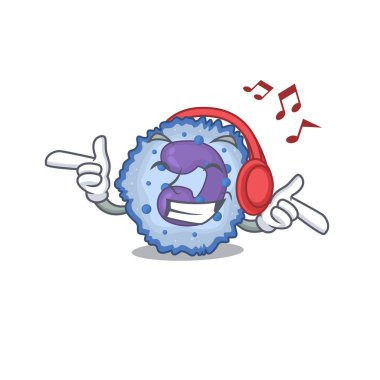Müzik dinleyen Basophil hücre maskotu karakter tasarımı
