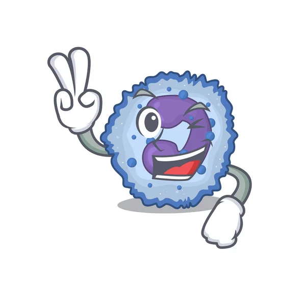 Smiley mascota de la caricatura de células basófilas Carácter con dos dedos — Archivo Imágenes Vectoriales