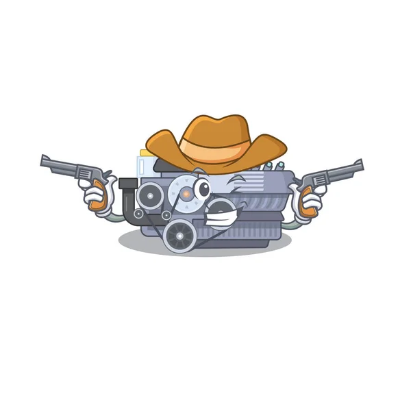 Motor de combustão vestido de Cowboy com armas —  Vetores de Stock