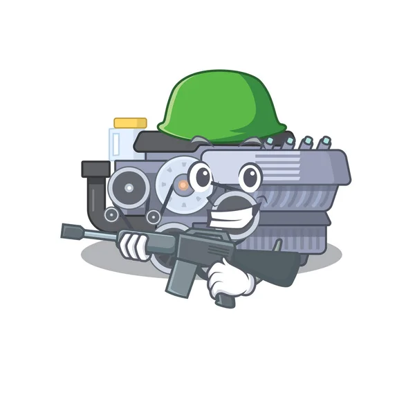 Um desenho animado do motor de combustão Exército com metralhadora — Vetor de Stock