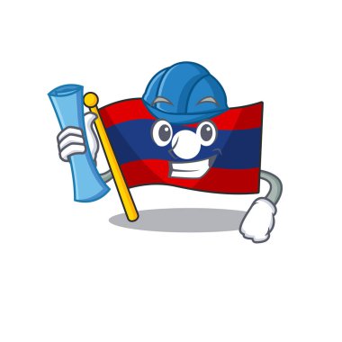 Mavi baskılı ve mavi kasklı neşeli mimar laoları.