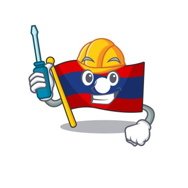 Akıllı otomotiv bayrağı laoları çizgi film karakter tasarımında sunulmuştur