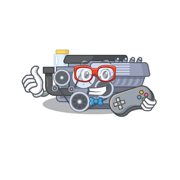 Smiley gamer motor de combustão cartoon mascote estilo —  Vetores de Stock