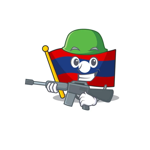 Maskotka flagi Laosu Przewiń Armię z karabinem maszynowym — Wektor stockowy