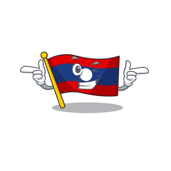 Flaga Laos Przewiń projekt kreskówki maskotka z okiem Wink — Wektor stockowy