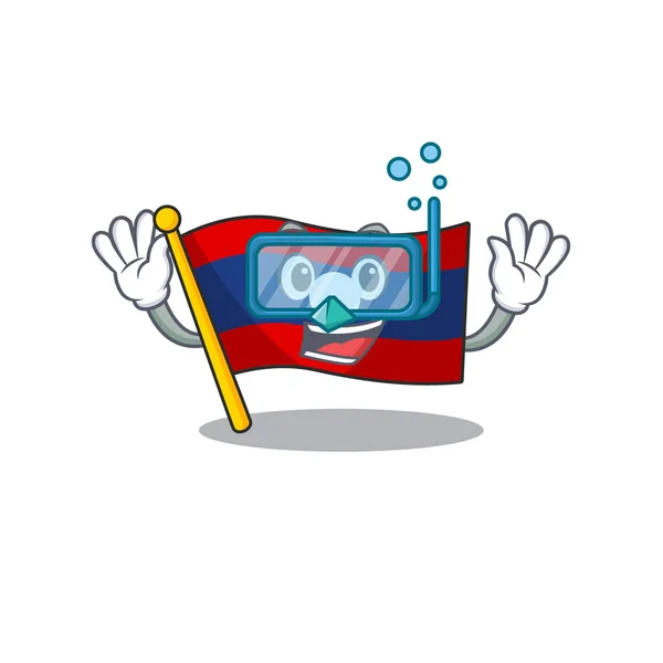 Mascota de dibujos animados con bandera laos Pergamino con gafas de buceo — Vector de stock