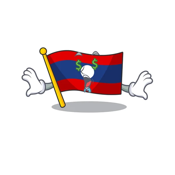 Vlag laos Scroll met geld oog cartoon karakter stijl — Stockvector