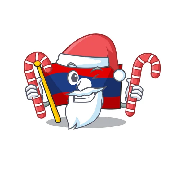 Happy flag laos Scroll personnage de bande dessinée dans Santa avec des bonbons — Image vectorielle