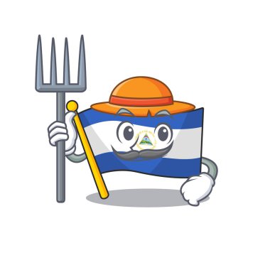 Mutlu Çiftçi bayrağı Nikaragua Şapkalı ve aletli çizgi film karakteri