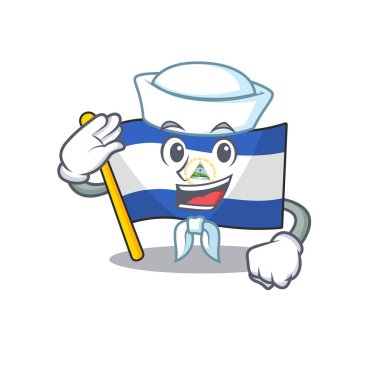 An icon of flag nicaragua Scroll Sailor cartoon character wearing hat vector