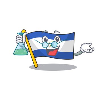 Dalış gözlüğü takan Nikaragua parşömeni bayrağını gösteren Maskot çizgi filmi