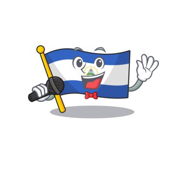 Güzel çizgi film. Nikaragua bayrağı. Mikrofonlu parşömen.