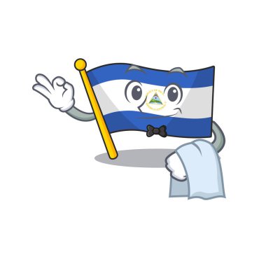 Cute flag nicaragua Scroll Character stand as a Waiter look