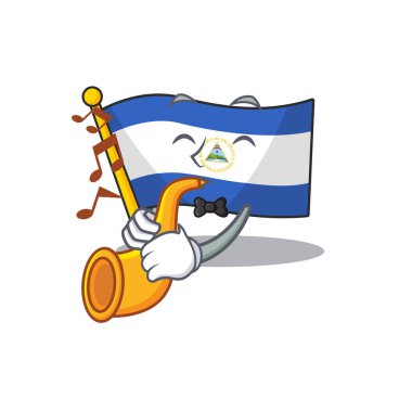 Flag nicaragua Scroll cartoon character design performance with trumpet