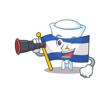 happy Sailor flag nicaragua Scroll cartoon design with binocular