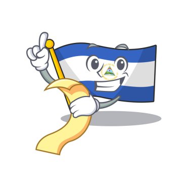 Flag nicaragua Scroll cartoon character holding menu ready to serve