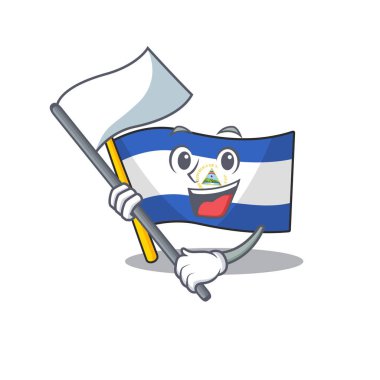 cute flag nicaragua Scroll cartoon character style with standing flag