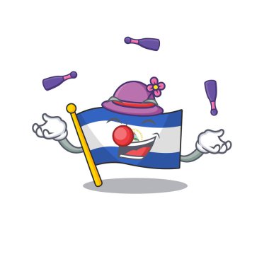 cool flag nicaragua Scroll mascot cartoon style playing Juggling