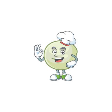 Green hoppang cartoon character wearing costume of chef and white hat