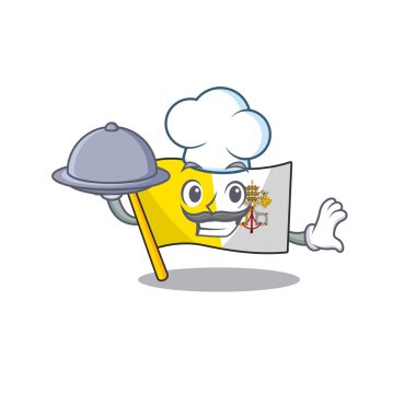 karikatür tasarımı Vatikan şehri tepsisi üzerinde yemek olan bir şef olarak parşömen