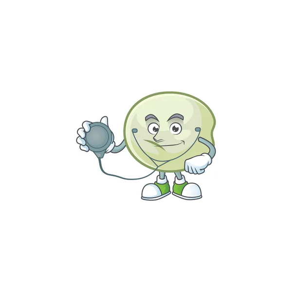 Estilo de personaje de dibujos animados hoppang verde en un traje de Doctor con herramientas — Vector de stock