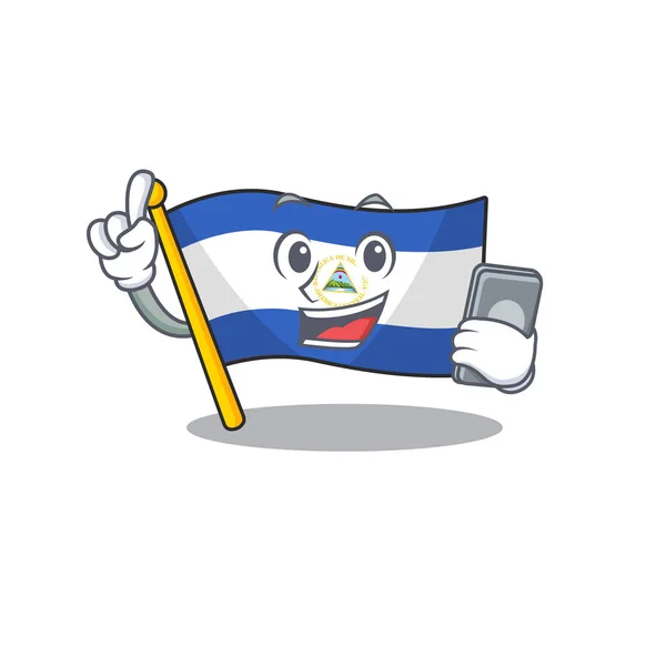 Personagem de desenho animado da bandeira nicarágua Scroll falando com telefone — Vetor de Stock