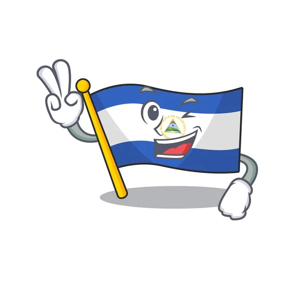 Grappige vlag nicaragua Scroll cartoon Karakter met twee vingers — Stockvector