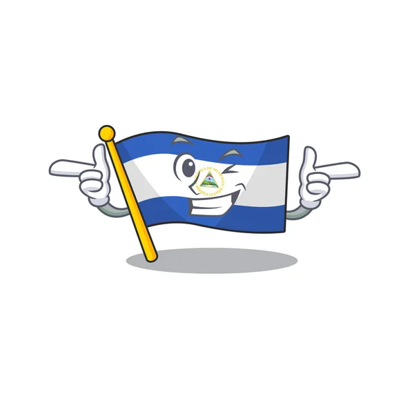 Флаг Никарагуа Scroll талисман дизайн мультфильма с Wink eye — стоковый вектор