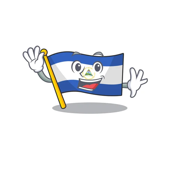 Acenando bonito smiley bandeira nicarágua Rolagem desenho animado personagem — Vetor de Stock