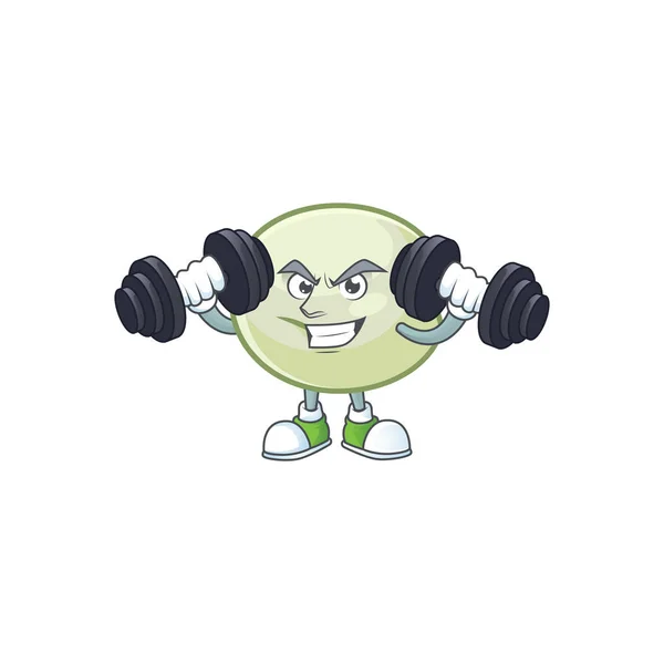 Fitness exercise green hoppang mascot icon with barbells — Stock Vector