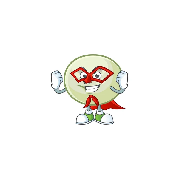 Smiley mascote de hoppang verde vestido como um super-herói — Vetor de Stock