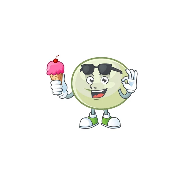 Green hoppang mascot cartoon design with ice cream — Stock Vector