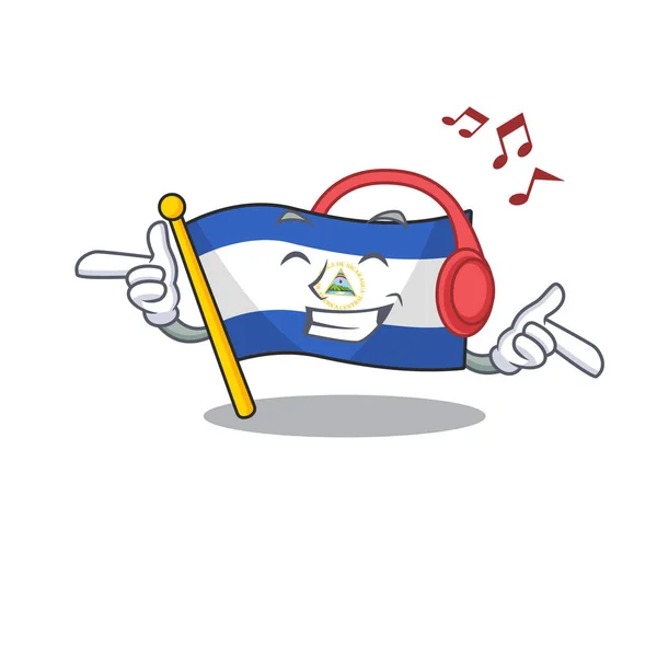 ฟังเพลงธงนิการากัว Scroll mascot การออกแบบตัวละครการ์ตูน — ภาพเวกเตอร์สต็อก