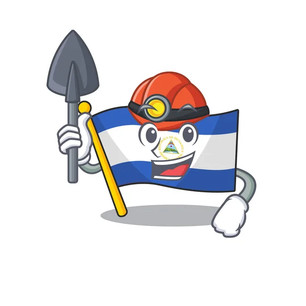 Cool confident Miner flag nicaragua Scroll cartoon character design — Stock vektor