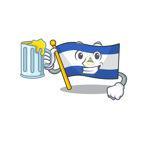 Happy flag nicaragua Scroll mascot design with a big glass — ストックベクタ