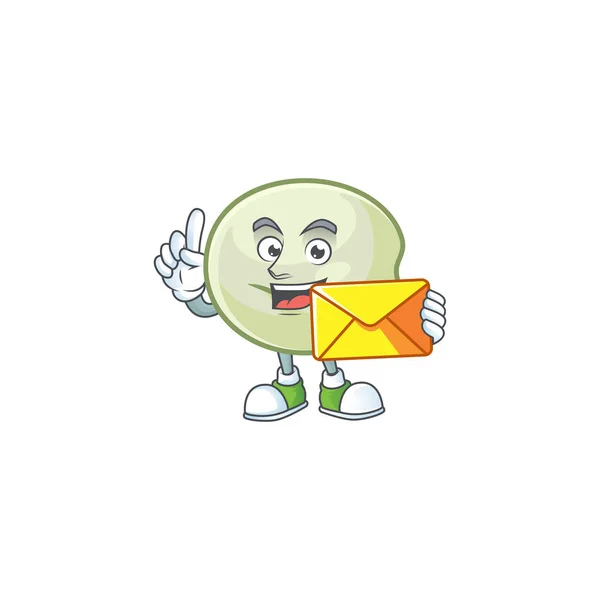 Cheerfully green hoppang mascot design with envelope — 스톡 벡터