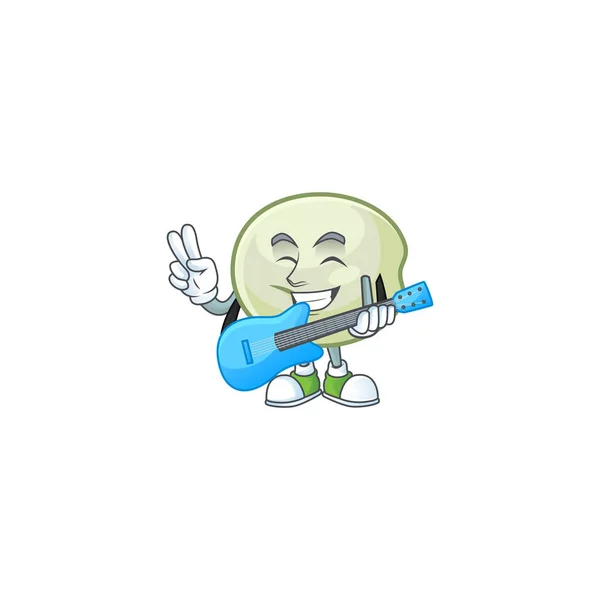A mascot of green hoppang performance with guitar — 스톡 벡터