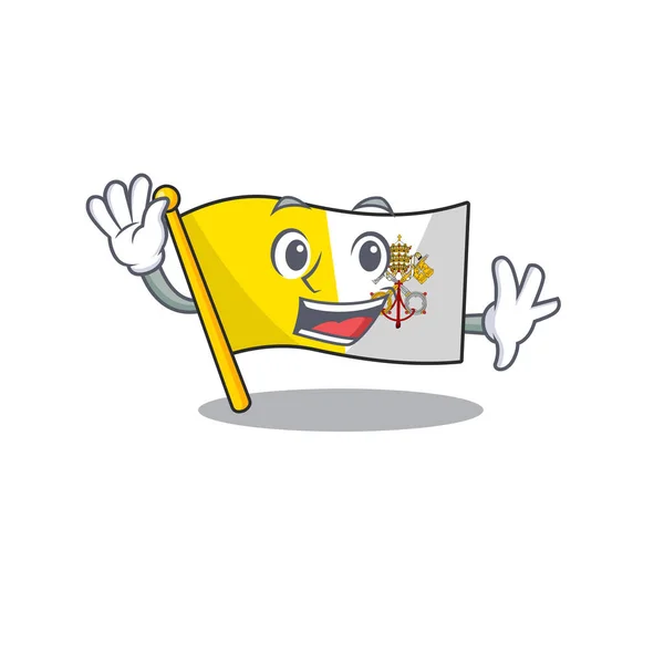 Κυματίζοντας χαριτωμένο smiley σημαία Βατικανό πόλη Μετακινηθείτε σχέδιο χαρακτήρα κινουμένων σχεδίων — Διανυσματικό Αρχείο