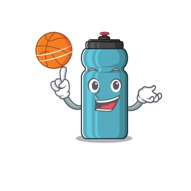 Basketbol oynayan bir ikon su şişesi çizgi film karakteri.