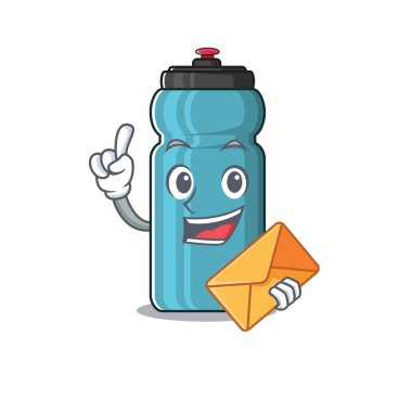 Mutlu yüz suyu şişesi. Zarflı maskot tasarımı.