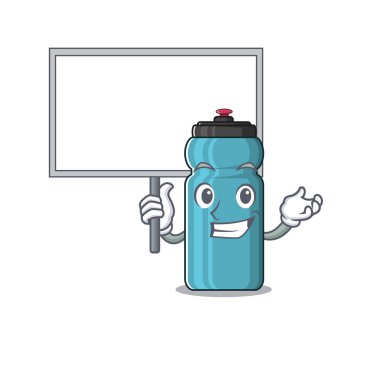 Su şişesi sevimli çizgi film karakteri bir tahta getir.